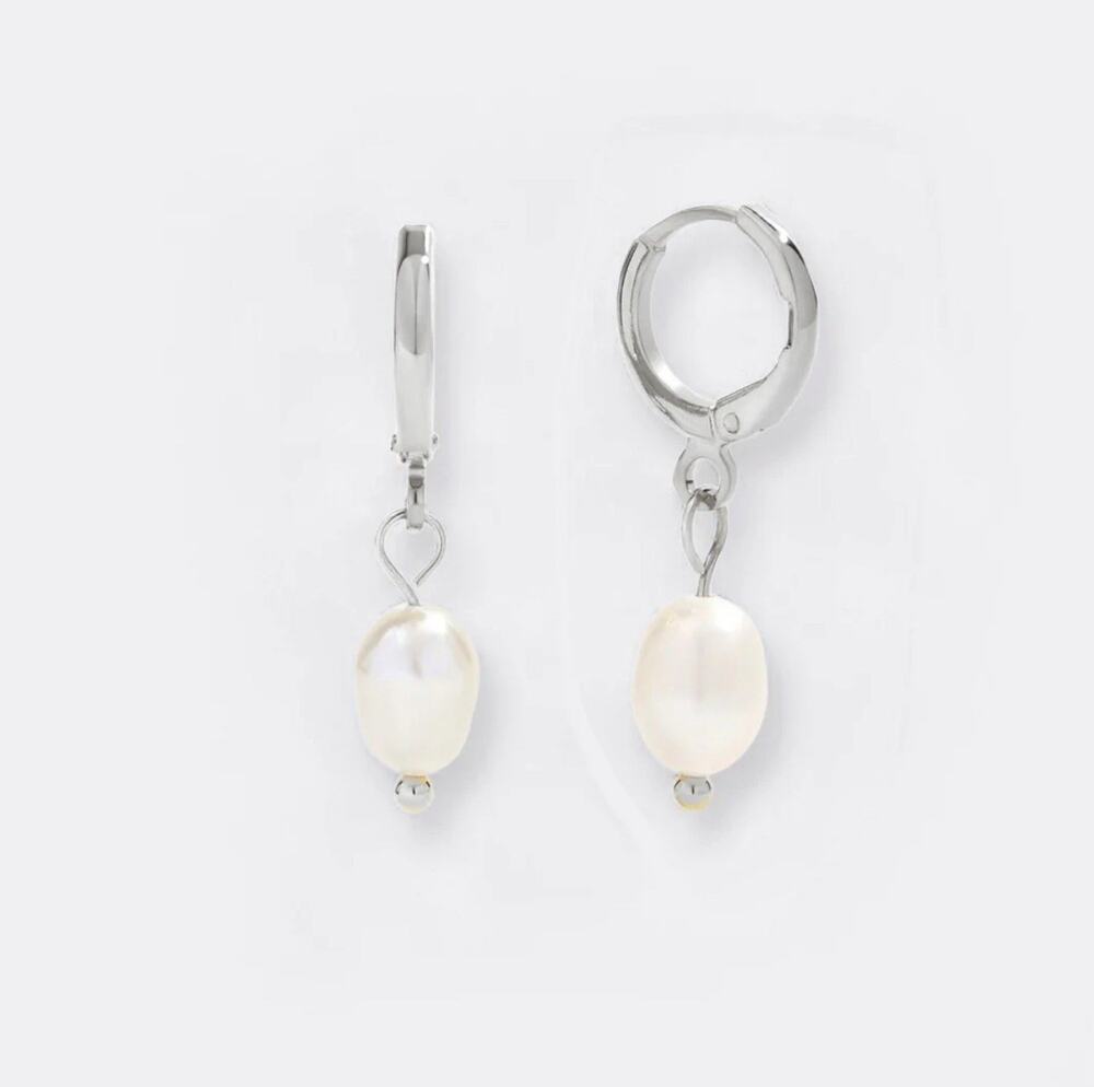 Mint & Lily Freshwater Pearl Drop Huggie Earrings 925 Sterling Silver